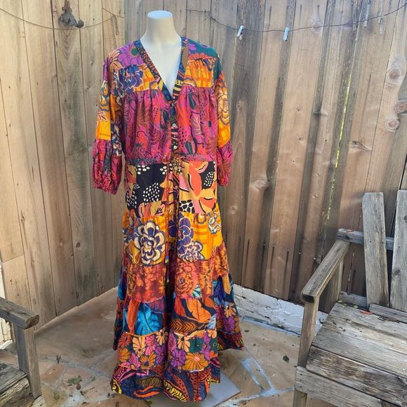 Anthropologie X Farm Rio Button-Front Maxi Dress size 2X - Picture 10 of 16